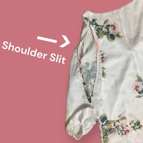 Floral White Dress with Shoulder Slits Size Medium Dress Flowy Lightweight - Picture 5 of 5